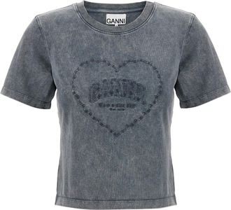 Ganni Grey Washed Heart T Shirt