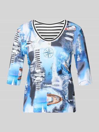 Marc Cain T-Shirt im Allover-Look mit 3/4-Arm in Sky, Gr&ouml;&szlig;e 34