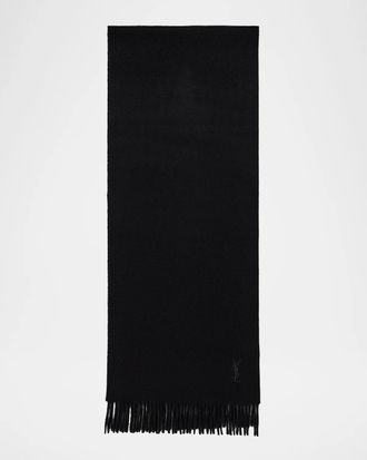 Saint Laurent Men & apos;s YSL Cashmere Embroidered-Cassandre Scarf