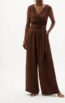 Joseph Ribkoff Wrap Wide Leg Pull-On Jumpsuit In Mahogany