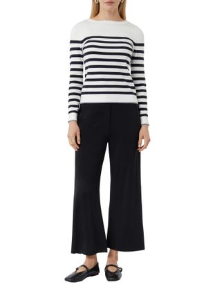 Comma Strickpullover COMMA, Damen, Gr. 36, weiss (wei&szlig; stripe), Strick, Obermaterial: 80% Viskose, 20% Polyamid, gestreift, regular fit taillenbedeckt, Rund