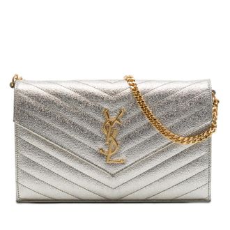 Saint Laurent Pre-owned Saint Laurent Metallic Grain De Poudre Matelasse Chevron Monogram Chain Wallet Ladies N7RGYU7MC5ZB2518