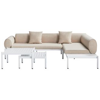 Beliani Sof&aacute; Esquinero De Exterior Moderno De 4 Piezas Con Mesa De Centro Y Mesa Auxiliar Cojines Beige Rasiglia