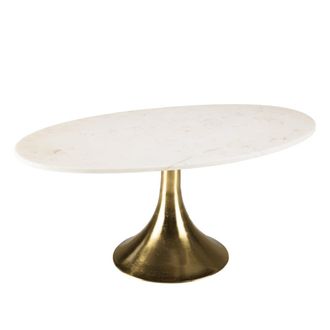 Macabane Mesa de centro con tablero de m&aacute;rmol y base dorada de 100x56 cm