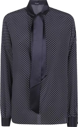 Tom Ford Polka Dot Zijden Cr&ecirc;pe De Chine Lavalli&egrave;re Tuniek Top - Dames - Blouses - Zwart - S - Overhemden