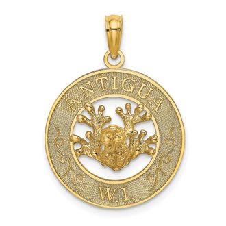 Diamond2Deal 14k Yellow Gold ANTIGUA W. I. Circle with Frog Charm Pendant