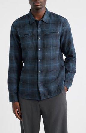 John Varvatos Dario Brushed Cotton Flannel Snap-Up Shirt in Titanium Blue at Nordstrom Rack, Size X-Small