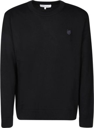 Maison Kitsun&eacute; Zwarte Gebreide Kleding Aw 23 - Heren - Ronde hals truien - Zwart - S - Wol - Truien & Vesten
