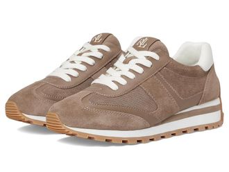 Lauren Ralph Lauren Dani Perforated Suede Sneakers Womens Shoes Taupe Brown/Taupe Brown/Snow White : 8.5 B - Medium