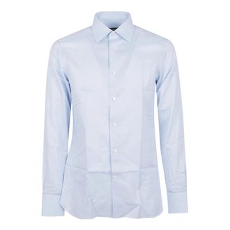 Ermenegildo Zegna Formal Shirts, male, Blue, Size: 3XL Micro-patterned Long-sleeve Shirt
