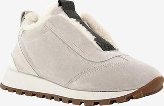 Brunello Cucinelli Slip-on-Sneakers aus Wildleder mit Shearlingfutter und Monile