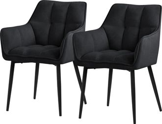 ML Design Ml-design - Set 2x Silla De Comedor Con Respaldo Y Reposabrazos Asiento Acolchado Negro Tapizado De Tejido De Rizo Con Patas De Metal Sill&oacute;n De Dise&ntilde;o