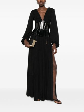 Elisabetta Franchi Lurex Pleated Maxi Dress - Black