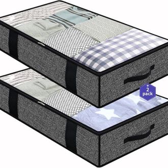 OEM Juego De 2 Bolsas De Almacenamiento Para Debajo De La Cama, De Lino Negro, De 100 X 50 X 18 Cm, Organizadores De Armario, Suaves, Plegables, Ahorran E