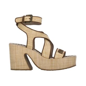 Mou Beige Rafia Sandals with Squared Toe - female - Mou - High Heel Sandals - Beige - 6 UK - Shoes