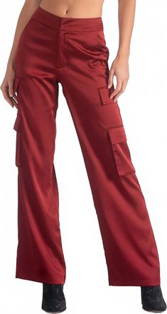 Elan Womens Mid-Rise Wide-Leg Cargo Pants In Red
