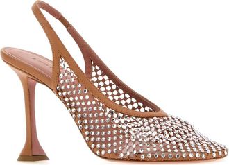 Amina Muaddi Womens Embellished Mesh Dolly Pumps Lattewhite Scarpe Con Tacco High Heel Shoes