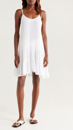 Nordstrom Tiered Crinkle Cover-Up Dress in White at Nordstrom, Size X-Large