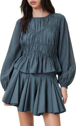AllSaints Melani Blouson Sleeve Woven Shirt in Dark Slate Blue at Nordstrom Rack, Size 6 Us / 10 Uk