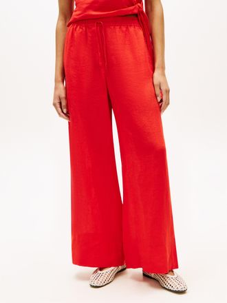 Tommy Hilfiger Culotte TOMMY HILFIGER ESS LINEN PULL ON PANTS, Damen, Gr. L (42/44), N-Gr, fireworks, Web, Obermaterial: 100% Leinen, unifarben, regular fit bodenlan