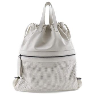Bottega Veneta Drawstring Perforated Leather Beige Calfskin Backpack Bag (Pre-Owned)
