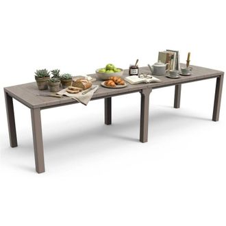 Dmora Tavolo da esterno Brossard, Base per picnic, Piano da pranzo da giardino, Banco outdoor multiuso, 294x90 h75 cm, Tortora - Dmora