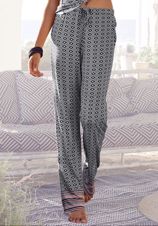 Vivance Schlafhose VIVANCE DREAMS, Damen, Gr. 32/34, N-Gr, braun (braun bedruckt), Single Jersey, Obermaterial: 100% Viskose, bedruckt, bequem lang, Hosen Sch