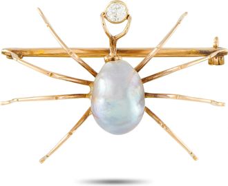 Luxury Bazaar 14K Rose Gold 0.35ct Diamond and Baroque Pearl Spider Brooch MF30-080326