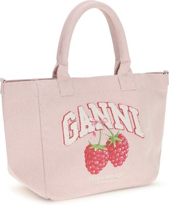 Ganni Womens Small Easy Shopper Raspberry Print Egret Recycled Polyester Shoulder Bags