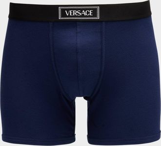 Versace Mens Ribbed Cotton Logo Boxer Briefs