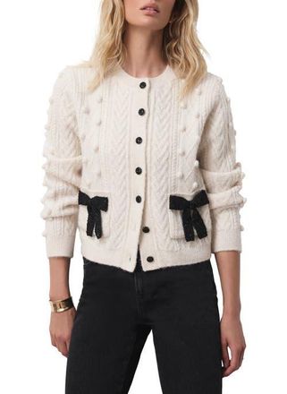 Mint Velvet Bow Detail Wool Blend Cardigan in Cream at Nordstrom, Size X-Large