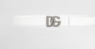 Dolce & Gabbana Belt With Dg Logo Buckle - Man White Leather 100
