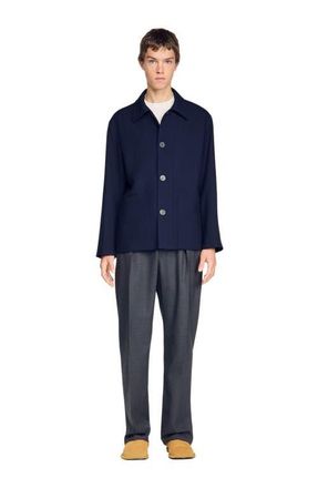 Sandro Buttoned wool worker jacket in Midnight Blue at Nordstrom, Size Xx-Large