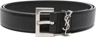 Saint Laurent Cintur&oacute;n de cuero con placa del logo Ysl de Saint Laurent