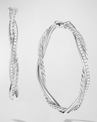 David Yurman Petite Infinity Hoop Earrings in Silver with Diamonds, 4mm, 1.65L
