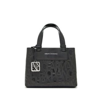 A|X Armani Exchange Women Lize Pebble Logo Chain Shopping Bag, Black, One Size