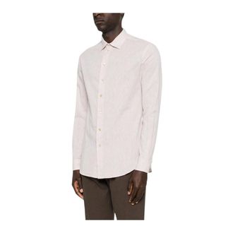 Emporio Armani Overhemden, Heren, Beige, S, Linnen, Linnen Blend Button-Down Shirt