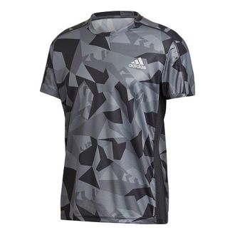 adidas Own The Run Tee Camouflage Printing Quick Dry Training Running Short Sleeve Version Gray GK8161