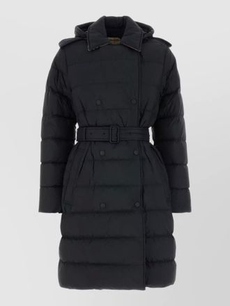 Burberry hooded nylon down coat belted waist