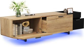 STILVORA Mueble Tv Con 4 Cajones Y 2 Nichos Abiertos Y Led, De Madera De Ingenier&iacute;a, Negro, Para Sal&oacute;n, 180&times;38&times;49 Cm