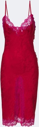 Saint Laurent Vestido midi en jacquard de seda con encaje