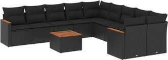 vidaXL Set De Sof&aacute;s De Jard&iacute;n 11 Pzas Y Cojines Rat&aacute;n Sint&eacute;tico Negro Vidaxl