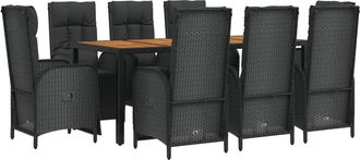 vidaXL Set Da Pranzo Da Giardino 9 Pz Con Cuscini Nero In Polyrattan - Vidaxl