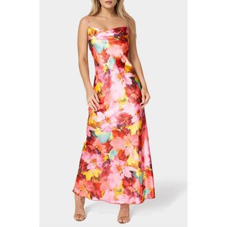 Bebe Bias Cut Satin Maxi Dress in Pink /Orange at Nordstrom Rack, Size X-Small