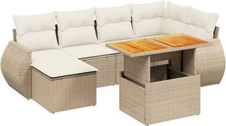 vidaXL Vidaxl - Set Sof&aacute;s De Jard&iacute;n 7 Piezas Y Cojines Rat&aacute;n Sint&eacute;tico Beige