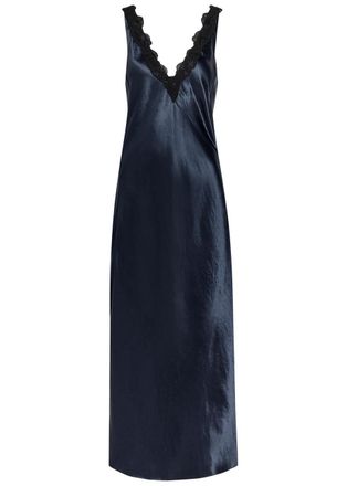 Maria McManus Lace V-neck Satin Midi Dress - Navy - 0 (UK2 / Xxxs)