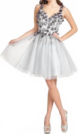 Elizabeth K Sweetheart Appliqued Cocktail Dress In Silver