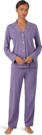 Lauren Ralph Lauren Knit Long Sleeve Notch Collar Long Pant Pajama Set Womens Pajama Sets Purple : LG (US 12-14), Cotton/Viscose