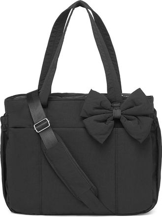 Generic Lightweight Crush Bow Tote Bag For Women Large Work Tote with Puffer Quilted Shoulder Travel Tote Bag for Work, Yoga, Gym, Black