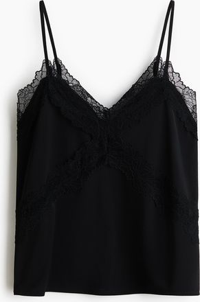 H&M Tr&auml;gertop aus Ponte-di-Roma mit Spitzenbesatz - Schwarz